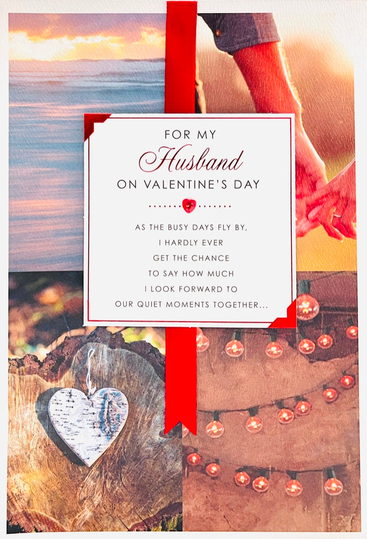 Hallmark Husband Valentine's Day Greeting Card - Busy Days, Quite Moments I Love You - Sunset Walks with 3D Embellishment Ribbon and Foil Finish