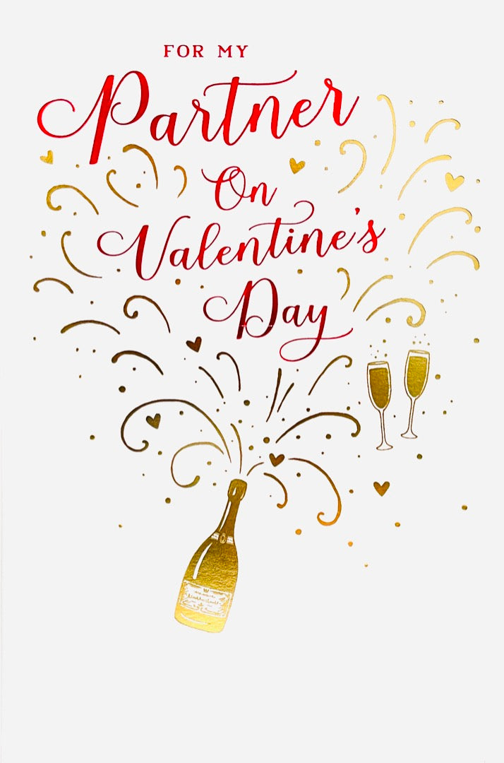For My Partner Valentine's Day Card - I Love You - Wine Champagne with Red and Gold Foil Finish