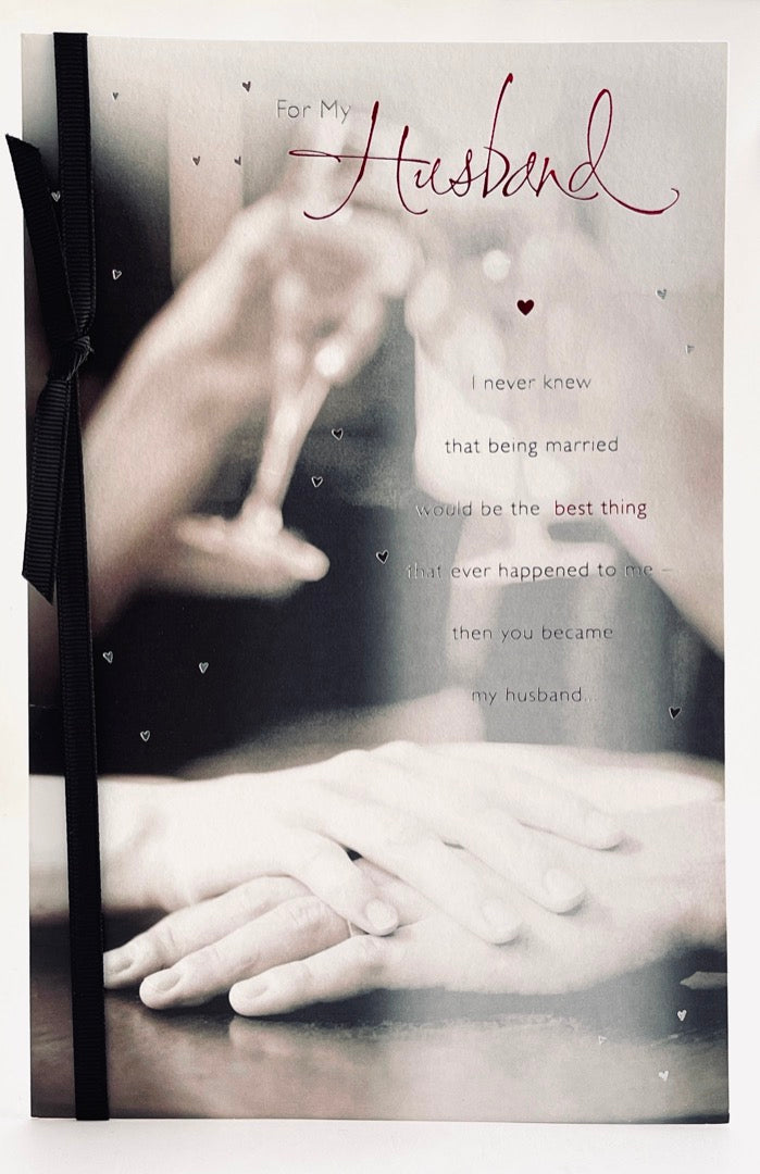 Happy, Proud, Lucky, Thank You Husband Valentine's Day Greeting Card - I Love You With All My Heart - Ribbon and Foil Finish - Falling In Love