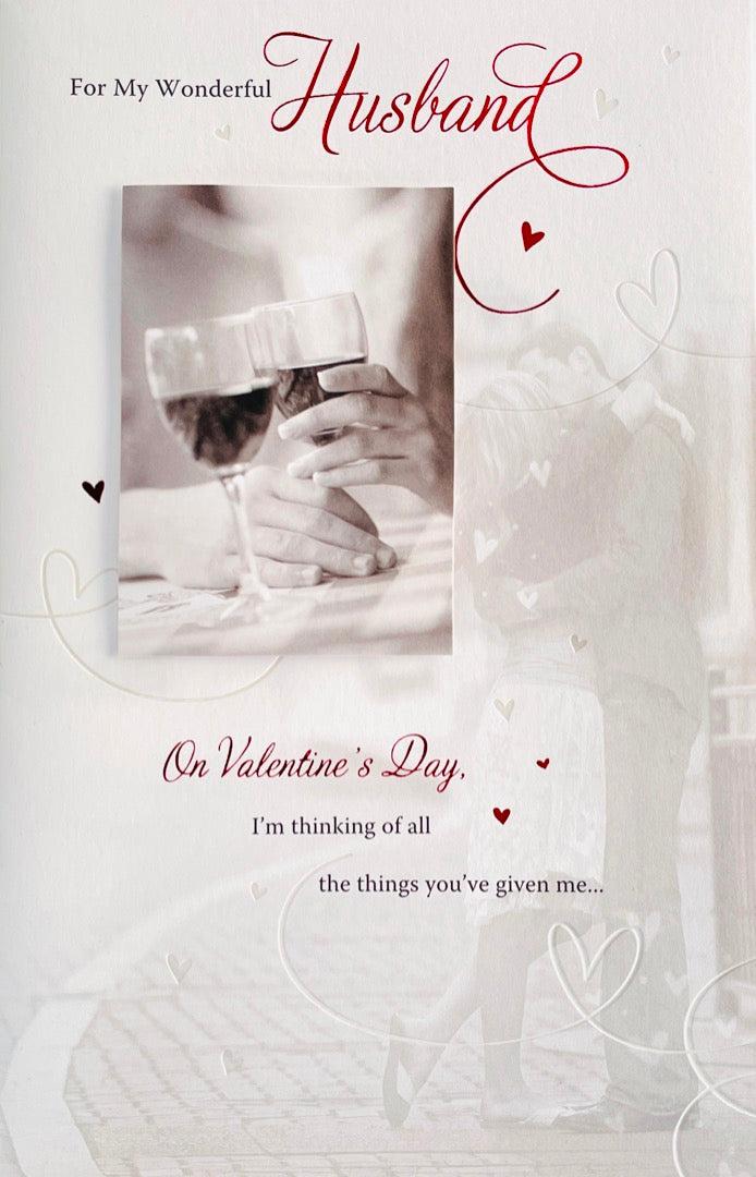 Your Love Is All I Need and Want Wonderful Husband Valentine's Day Card - I Love You So Much - Wine Glasses 3D Raised & Foil Finish