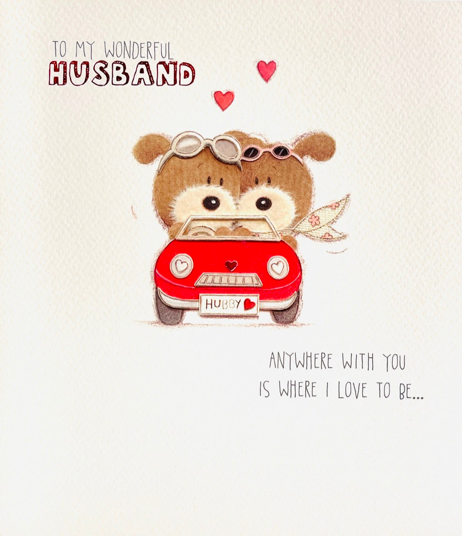 Lots Of Woof Cute Puppy Dog Romantic Drive Husband Valentine's Day Card - Embossed & Foil Finish