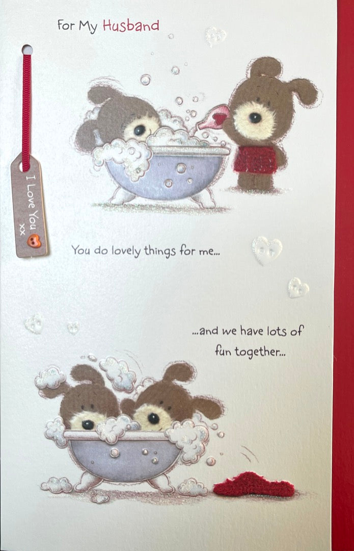 Lots of Woof Cut Puppy Dog Husband Valentine's Day X Large Premium Card - You Do Lovely Thing For Me.. Glitter & Emboss Finish