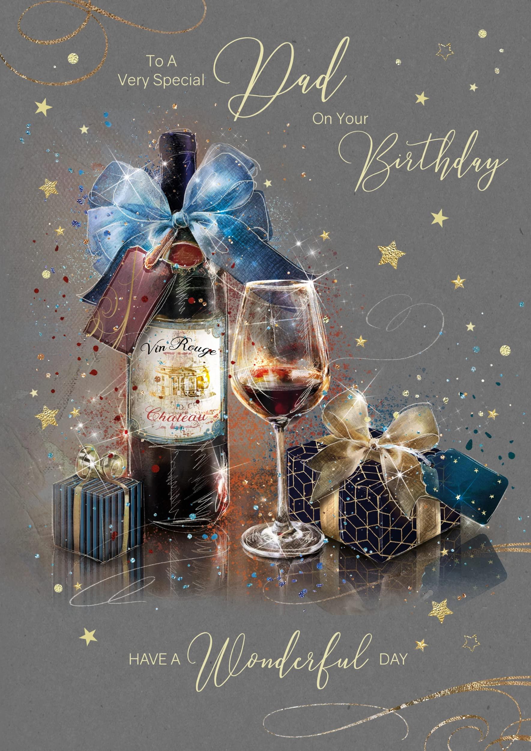 Special Dad ''Happy Birthday'' Greeting Card - From The Grayson Range - Vintage Wine - Gold Foil Flitter Finish