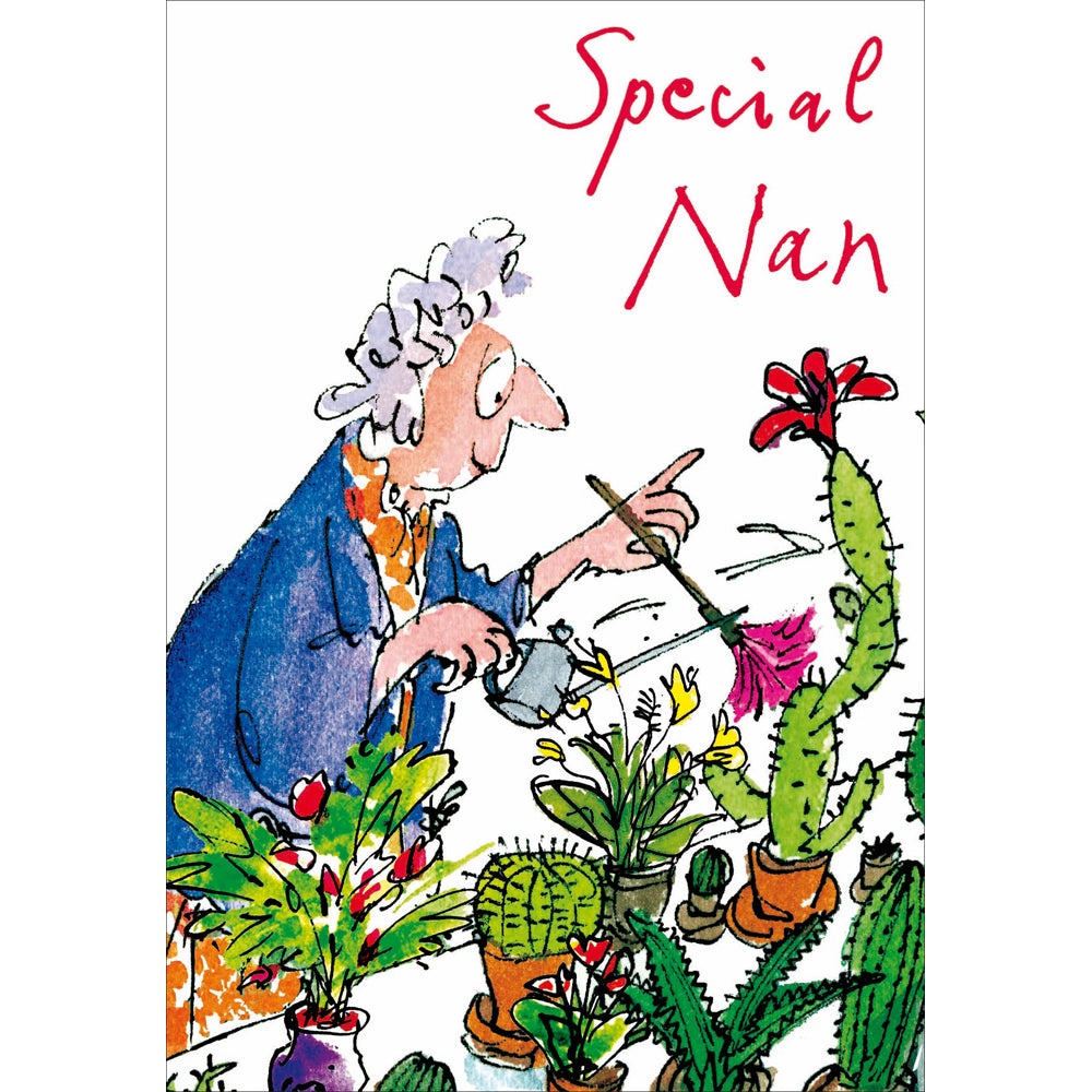 Special Nan Birthday Card - Cacti Cactus Plants Gardening Expert by Quentin Blake - Woodmansterne