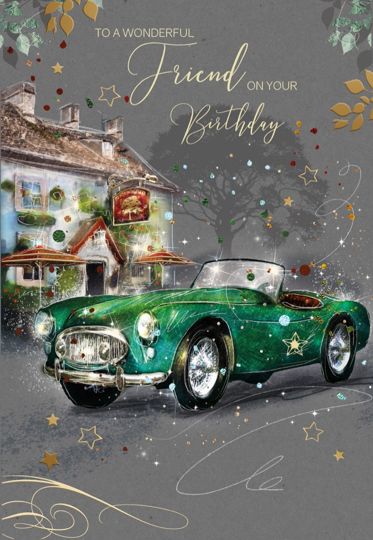 Elegant Male Friend Gentleman's Milestone Birthday Greeting Card - Glitter & Foil Finished with Gold Envelope