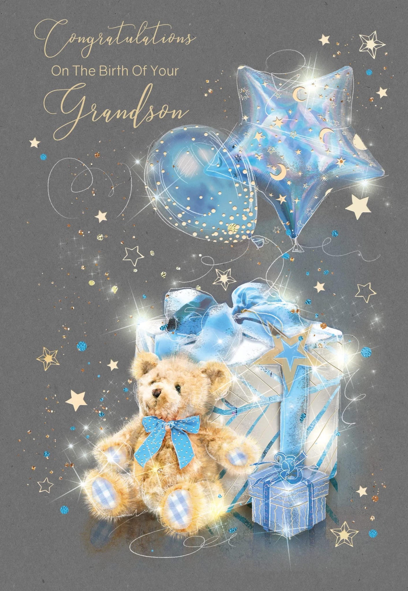 New Baby Grandson Birth Congratulations Luxury Gold Foiled Greeting Card