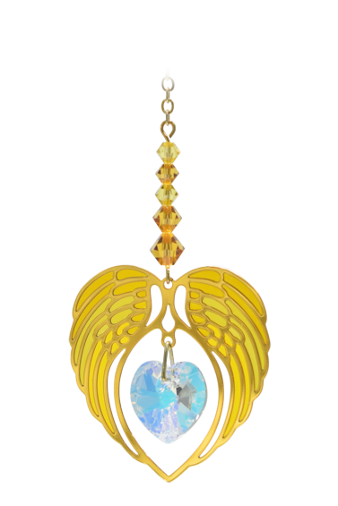 TOPAZ November Birthstone Gold Angel Wing Heart Sun-catcher Hanging Crystal Ornament