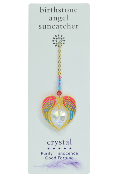 AURORA BOREALIS April Birthstone Gold Angel Wing Heart Sun-catcher Hanging Crystal Gift