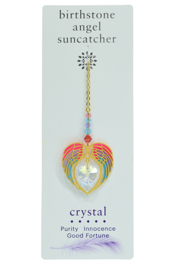 AURORA BOREALIS April Birthstone Gold Angel Wing Heart Sun-catcher Hanging Crystal Gift