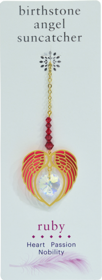 RUBY July Birthstone Gold Angel Wing Heart Sun-catcher Hanging Crystal Gift