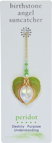 PERIDOT August Birthstone Gold Angel Wing Heart Sun-catcher Hanging Crystal Gift