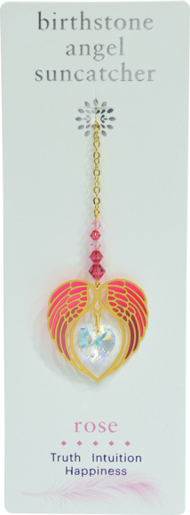 ROSE October Birthstone Gold Angel Wing Heart Sun-catcher Hanging Crystal Gift