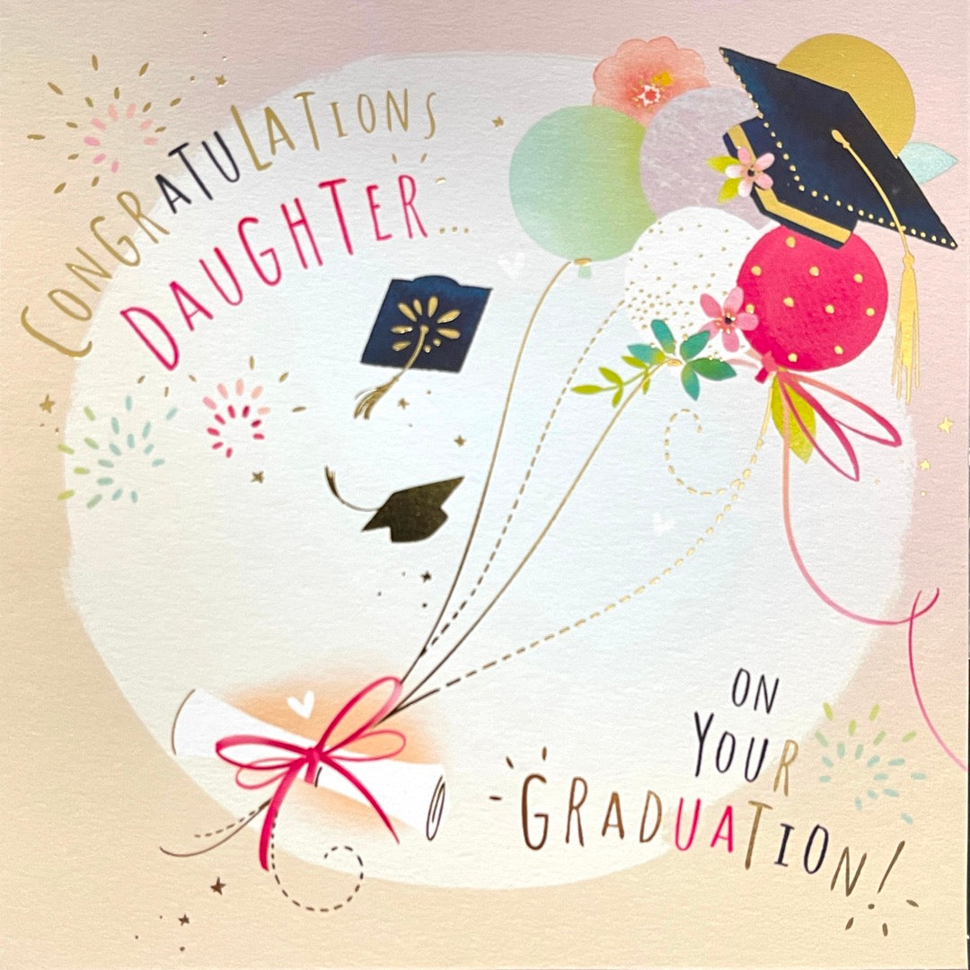 Congratulations Daughter on Your Graduation Mortarboard Hat Foiled Greeting Card
