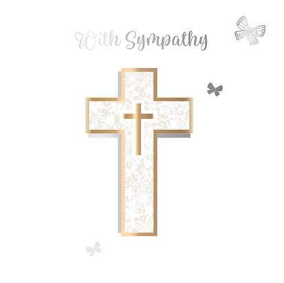 With Sympathy Condolence Card - Handfinished Raised Die Cut Cross with Foil
