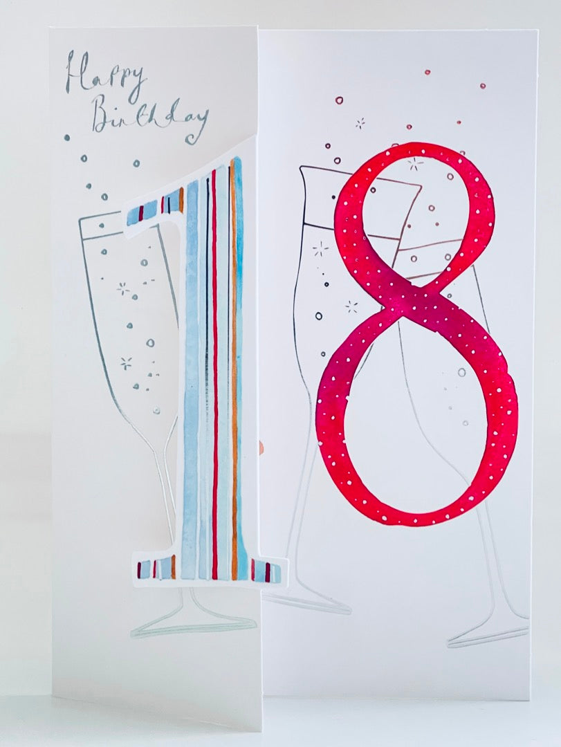 18th Happy Birthday 18 Greeting Card Foil Champagne Bubbles Die Cut Ling  Design