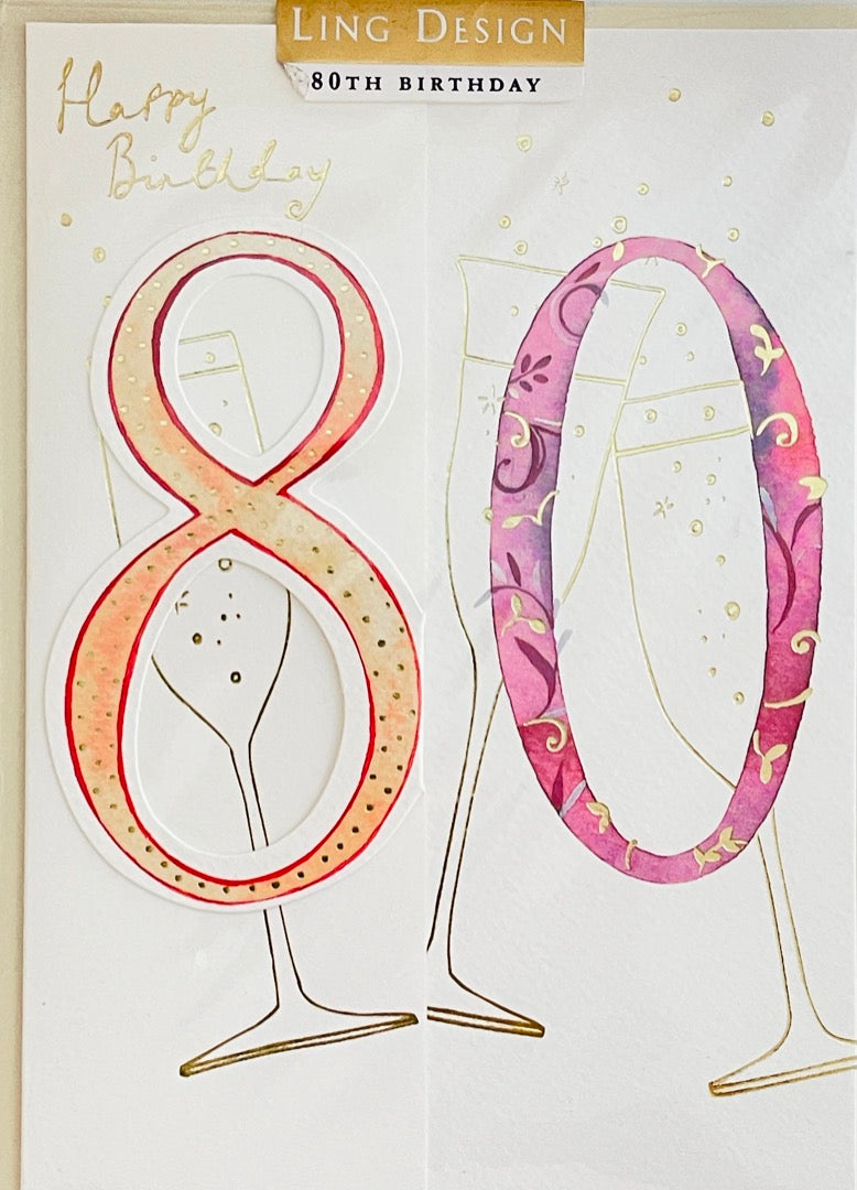 80 Happy Birthday 80th Greeting Card Foil Champagne Bubbles Die Cut Ling  Design