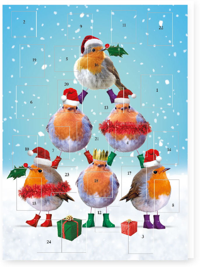 Stacked Festive Robins Pyramid Jolly Fun Christmas 24 Door Advent Calendar