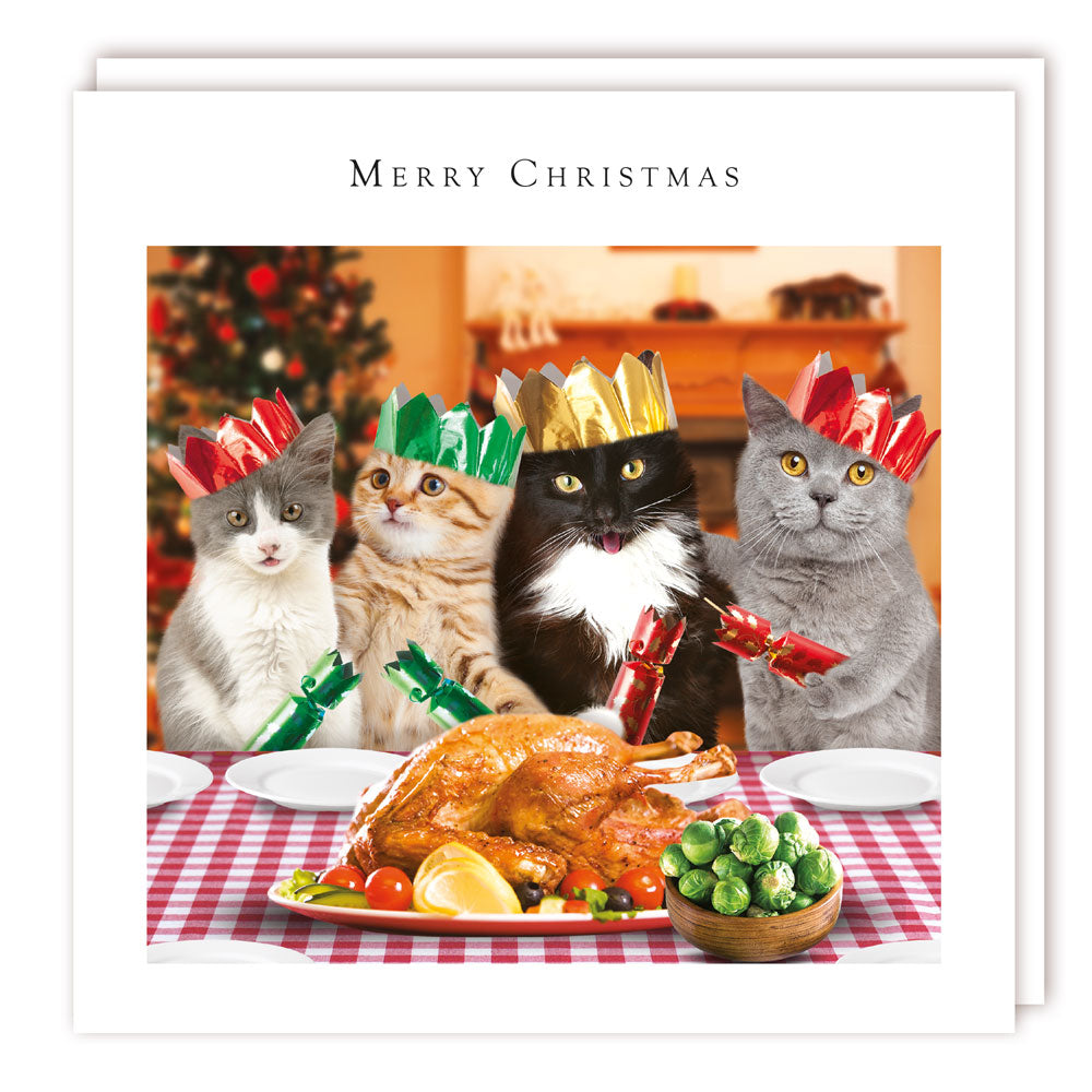 Festive Cats Family Christmas Turkey Dinner Charity Christmas Card by Tracks Publishing