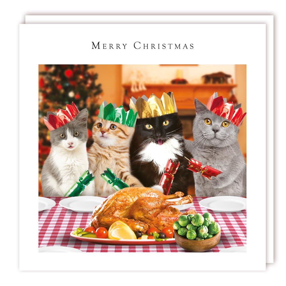 Cats Family Christmas Turkey Dinner Rainbow Trust Charity Christmas Pack of 10 Cards Publishing - XBS044