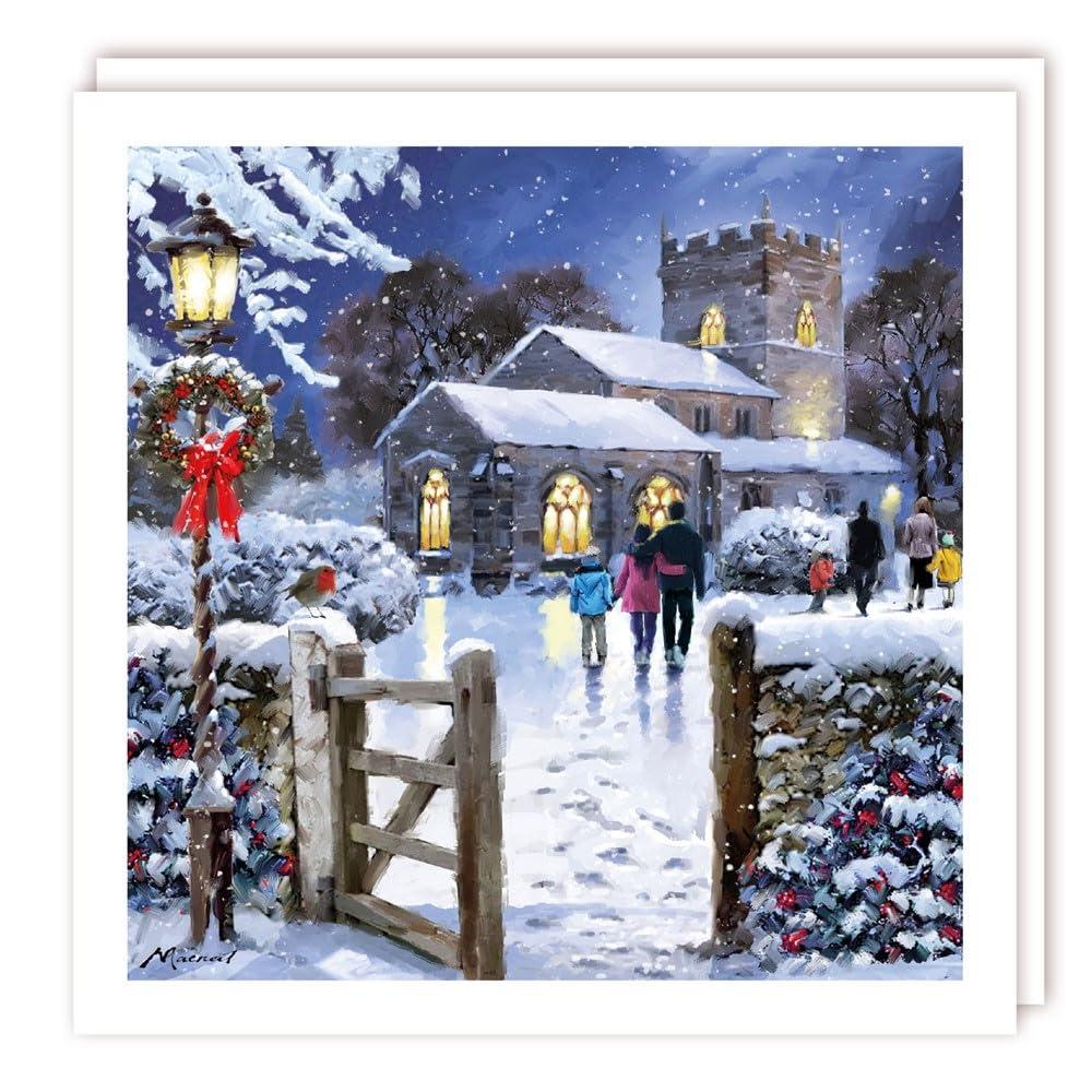Snowy Village Church Scene Charity Christmas Cards - Eco-Friendly - Pack of 5 Cards