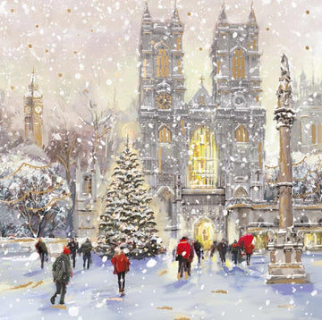 Westminster In Snow Religious Art Gold Foiled Charity Christmas 6 Cards Pack Eco-Friendly