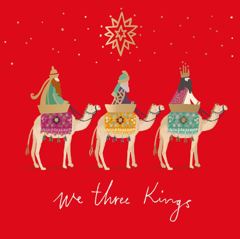 We Three Kings Camels Religious Art Gold Foiled Charity Christmas 6 Cards Pack Eco-Friendly