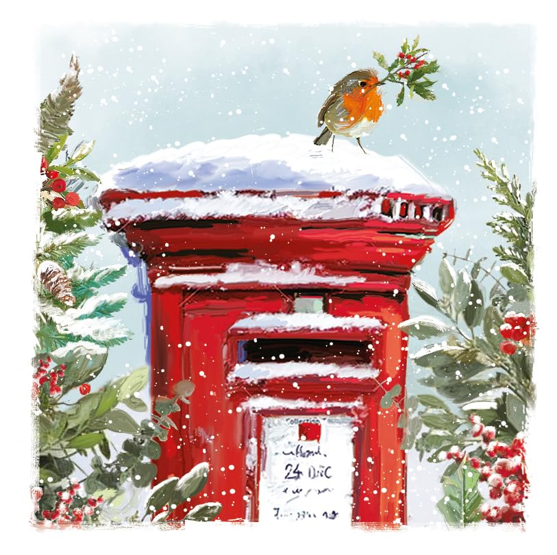 Special Delivery Robin on Postbox Art Charity Christmas & New Year 6 Cards Pack