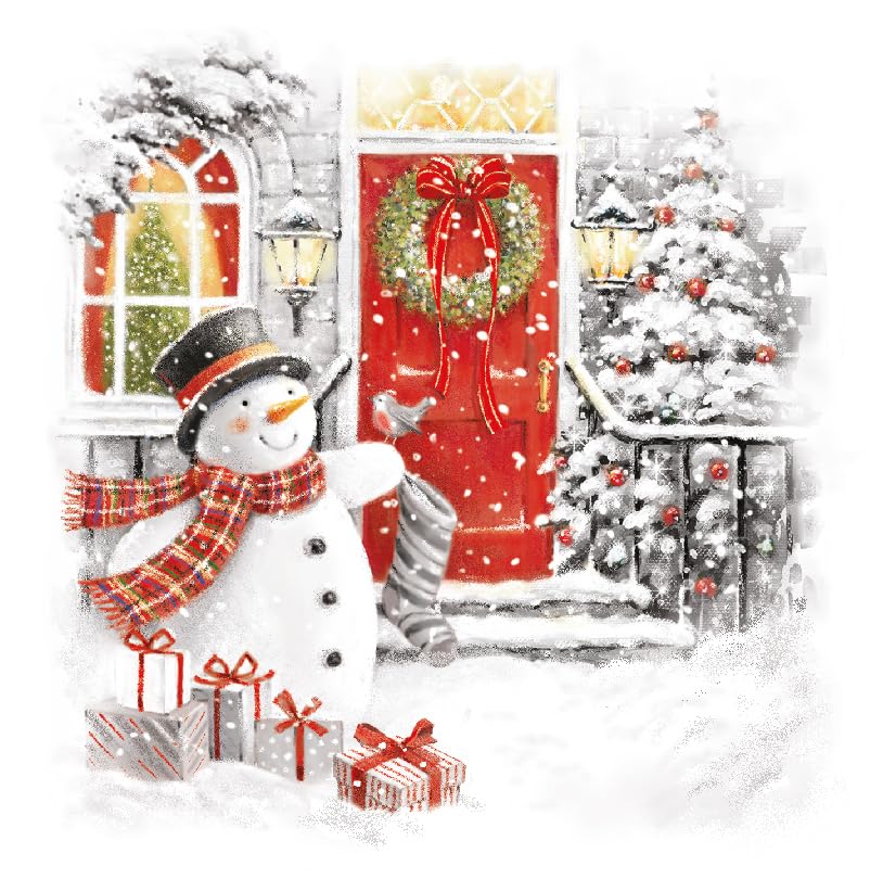 Snowman Welcomes Home Festive Art Charity Christmas & New Year 6 Cards Pack Eco