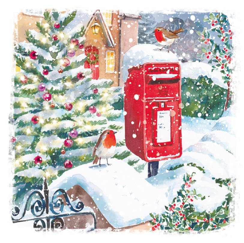 Postbox Mail Robin in Snow Festive Art Charity Christmas & New Year 6 Cards Pack Eco