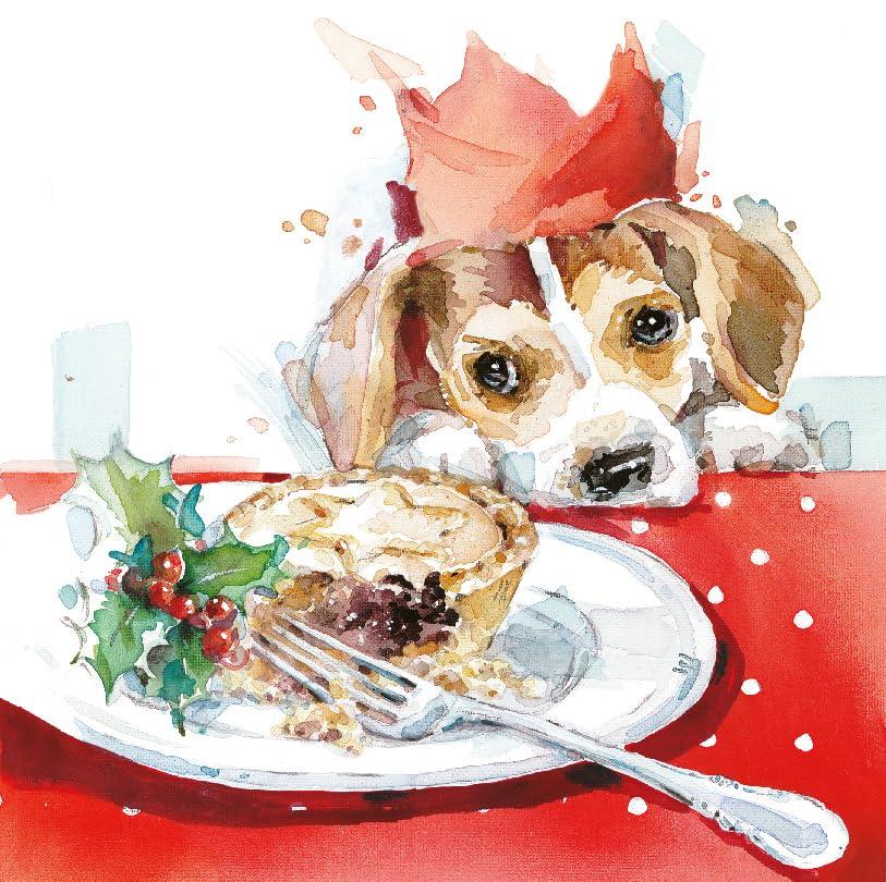 Leave Some Pie For Me Puppy Dog Art Charity Christmas & New Year Cards 6 Pack Eco