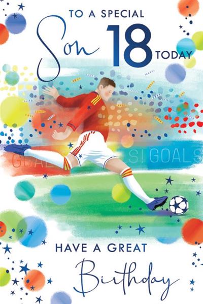 To A Special Son 18 Today Have A Great Birthday Cool Footballer Blue Foil Greeting Card by Kingfisher