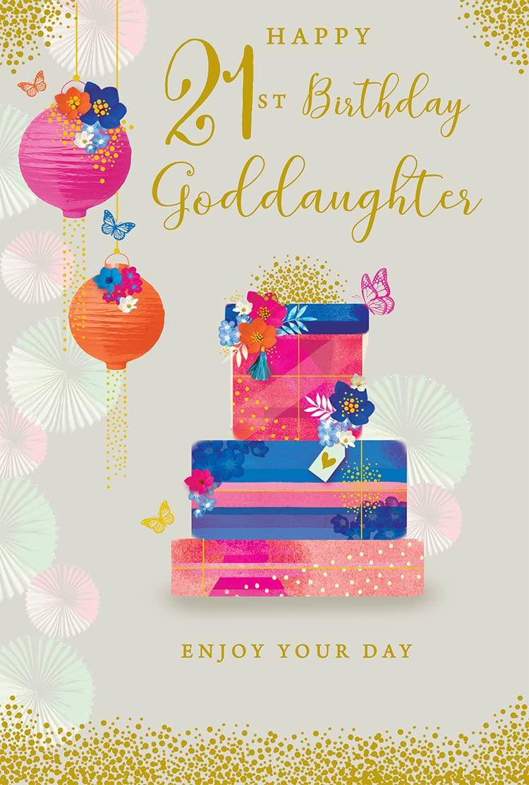 Happy 21st Birthday Wishes Goddaughter 21 Silver Foiled Greeting Card