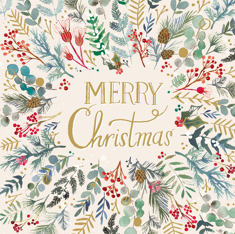 Xmas Foliage by Alex Gunn - Festive Artistic Stunning Foil Finished Charity Pack of 6 Xmas Cards By Ling Design