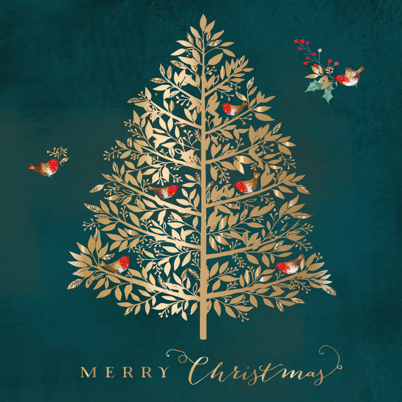 Festive Tree Stunning Foil Finished Pack of 6 Charity Christmas Cards By Ling Design