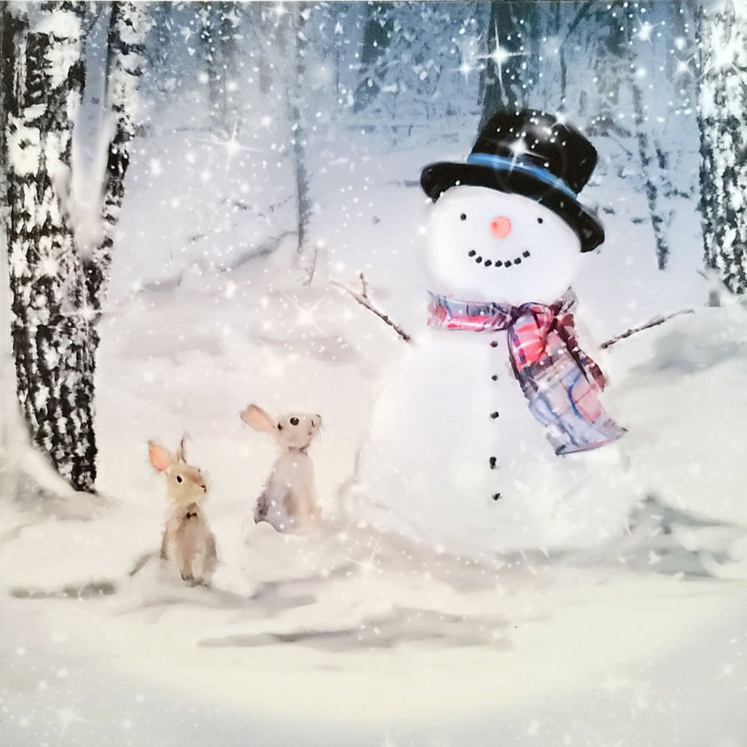 Happy Snowman and Bunny Rabbits Pack of 5 Charity Christmas and New Year Cards by Tracks Publishing