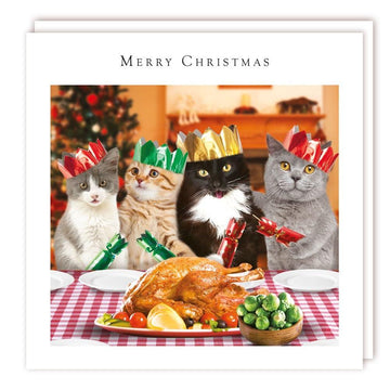 Cat's Christmas Turkey Dinner Party - Eco-Friendly - Pack of 5 Charity Christmas Cards