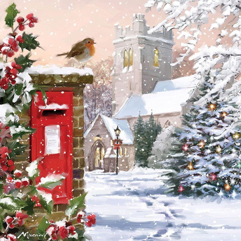 Christmas Robin Snow on Postbox Premium Christmas Card 3D Lenticular/Holographic