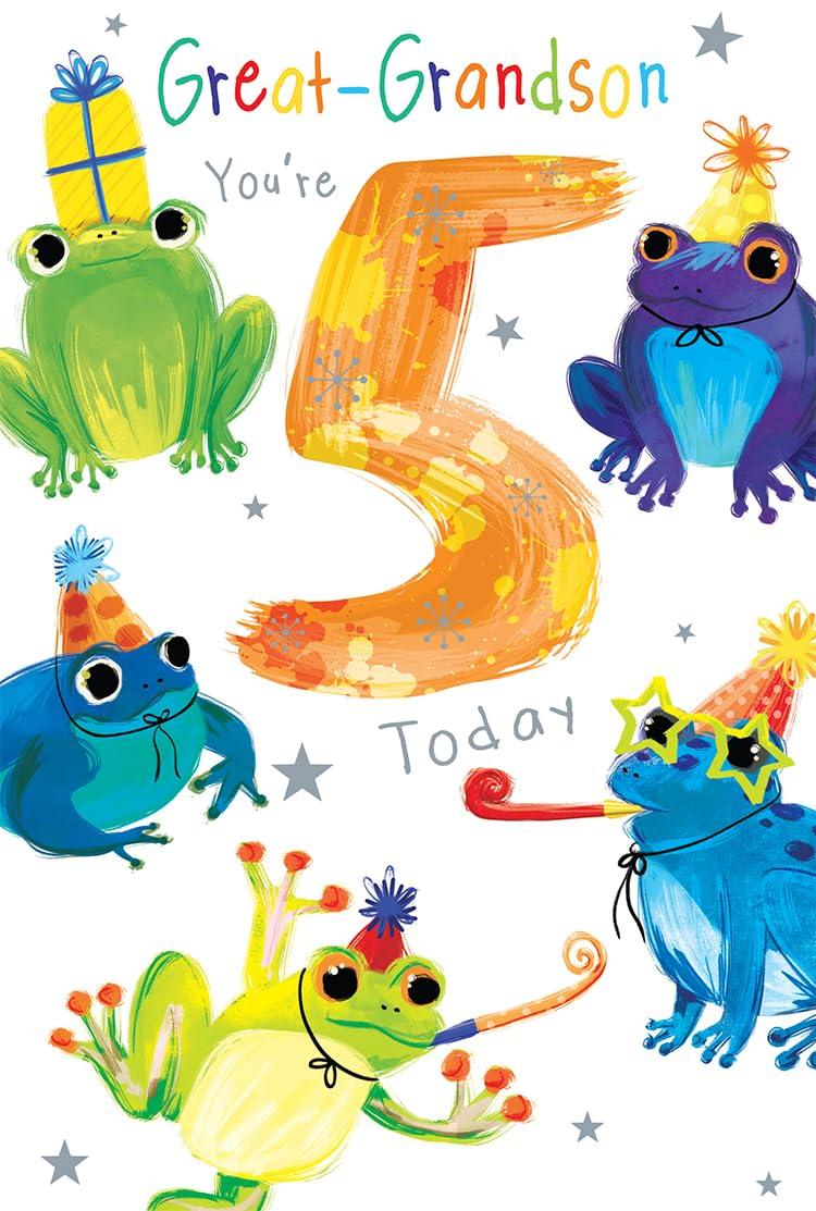 Great Grandson 5th Birthday Card Age 5 Frogs Fun Printed Insert Lovely Verse