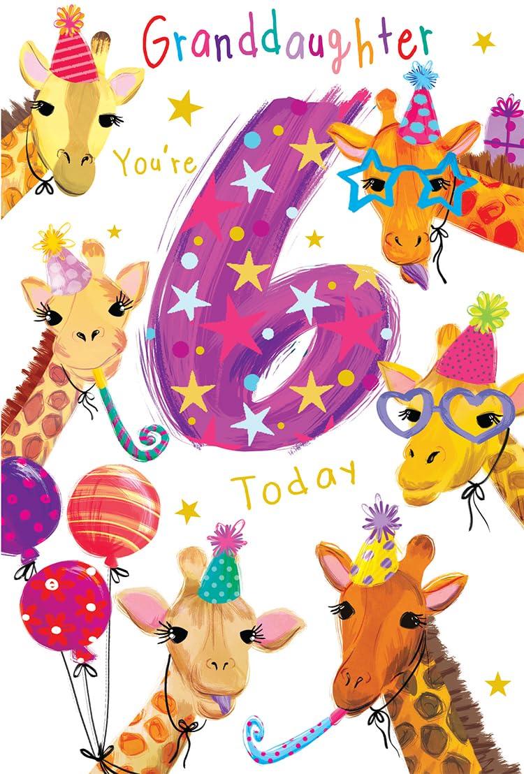 Granddaughter 6th Birthday Card Age 6 Giraffes 9'' x 6'' Lovely Verse