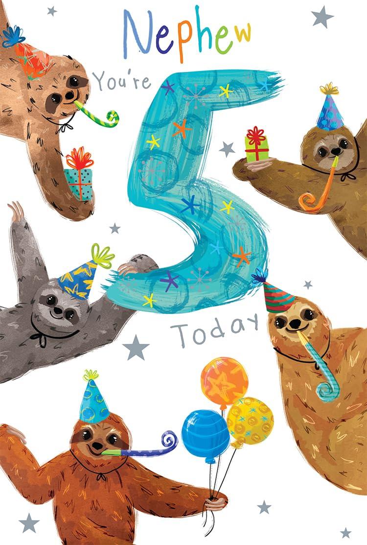 Nephew 5th Birthday Card Age 5 Sloths Sloth Fun Printed Insert with Lovely Verse