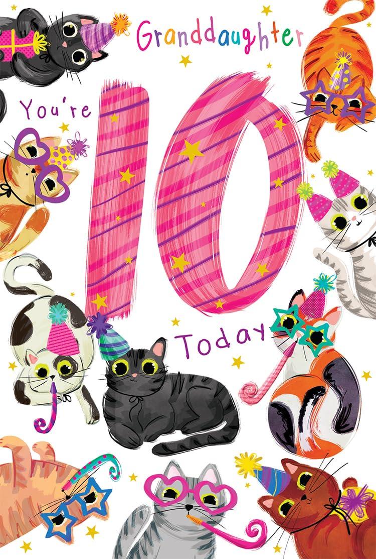 Granddaughter 10th Birthday Card Age 10 Cats Kittens Printed Insert Lovely Verse