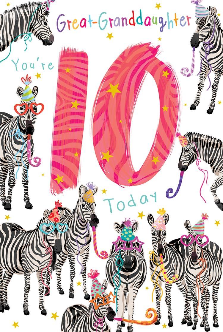 Great Granddaughter 10th Birthday Card Age 10 Zebras Printed Insert Lovely Verse