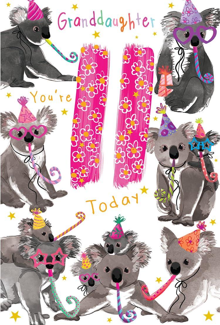 Granddaughter 11th Birthday Card Age 11 Koala Party Printed Insert Lovely Verse