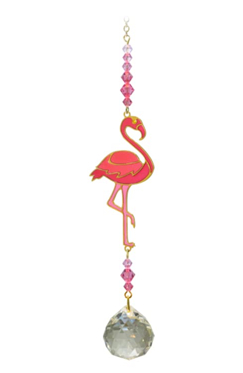 Flamingo Rose Red Crystal Ball Pendant Sun-catcher Mobile With Gold & Coloured Glass Detail by Wild Things Gifts