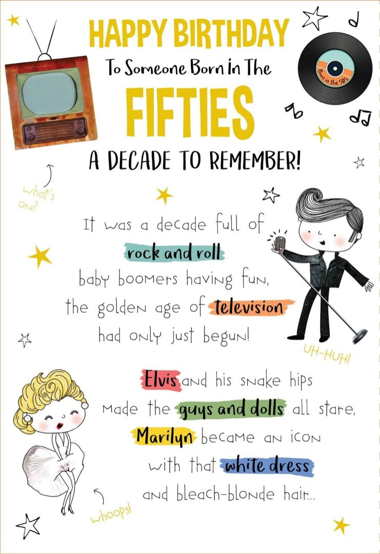 Someone Born in the FIFTIES 50's A Decade To Remember 1950-1959 Birthday Card