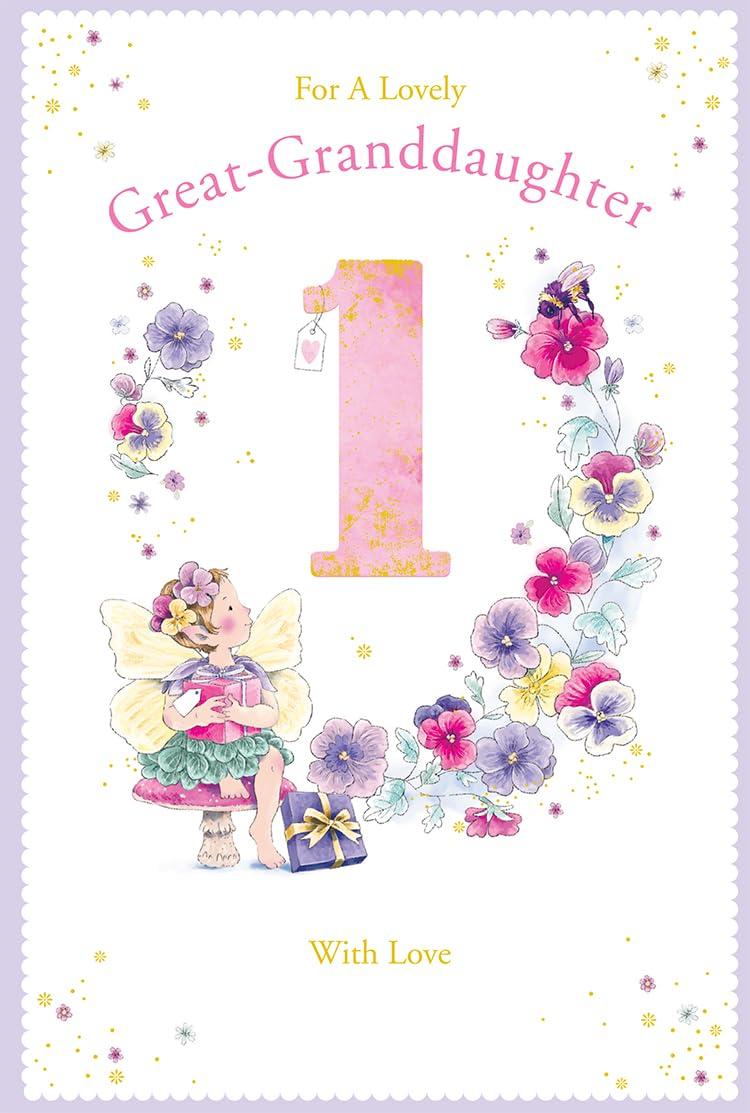 Great Granddaughter 1st Birthday Card Age 1 Pansy Fairy 9'' x 6'' Lovely Verse