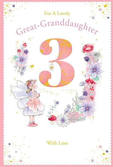 Great Granddaughter 3rd Birthday Card Age 3 Poppy Fairy 9'' x 6'' Lovely Verse Inside