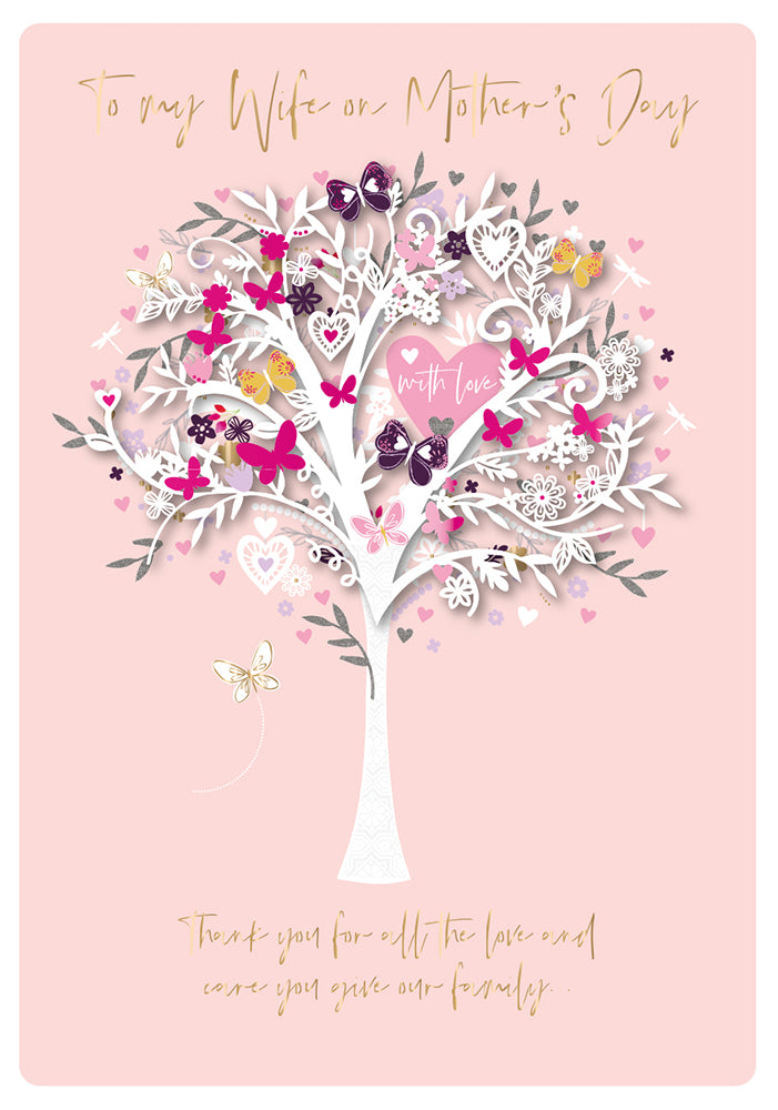 To My Wife on Mother's Day Thank You Our Family Hand-Finished Card Lovely Tree