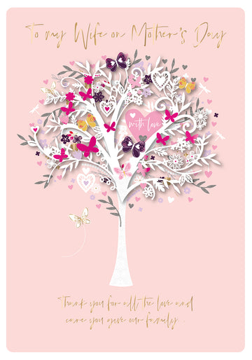 To My Wife on Mother's Day Thank You Our Family Hand-Finished Card Lovely Tree