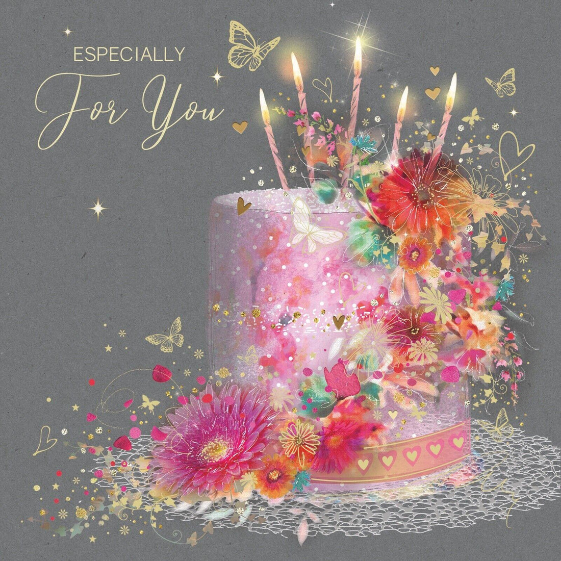Especially For You Decorative Cake Art Deco Glitter Gold Foiled Female Birthday Card